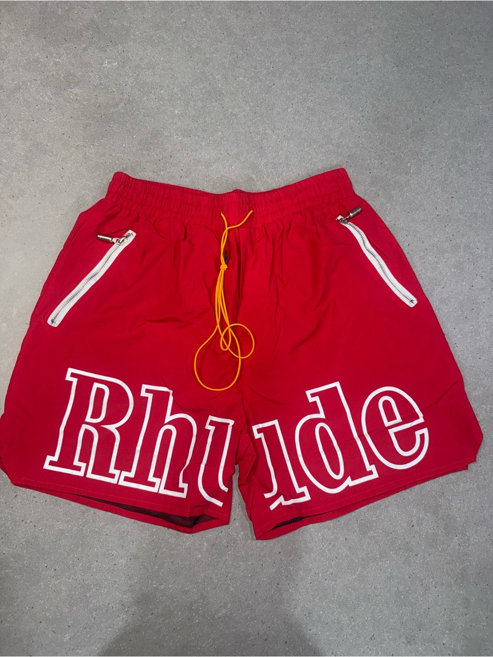 Rhude Red Athletic Shorts with Orange Drawcord